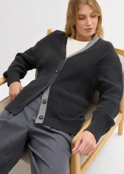 bonprix Bekleidung·Umstandsmode|Bekleidung·Jeans^Cardigan aus reiner Baumwolle anthrazit meliert/grau meliert
