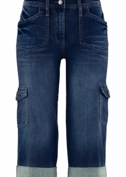 bonprix Bekleidung·Shirts & Tops|Jeans^Cargo Jeans, Mid Waist, Stretch dunkelblau denim