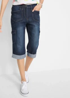 bonprix Bekleidung·Shirts & Tops|Jeans^Cargo Jeans, Mid Waist, Stretch dunkelblau denim