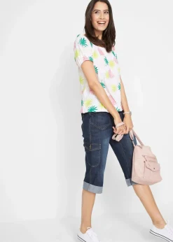 bonprix Bekleidung·Shirts & Tops|Jeans^Cargo Jeans, Mid Waist, Stretch dunkelblau denim