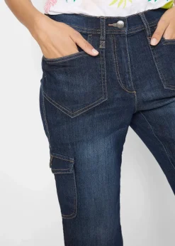 bonprix Bekleidung·Shirts & Tops|Jeans^Cargo Jeans, Mid Waist, Stretch dunkelblau denim