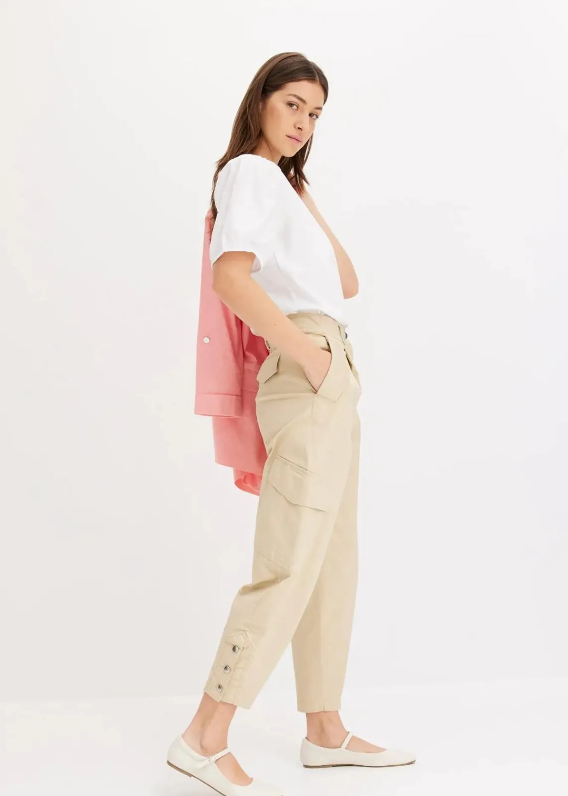 bonprix Bekleidung·Kleider|Hosen^Cargohose aus Baumwolle mit Stretch grünbeige