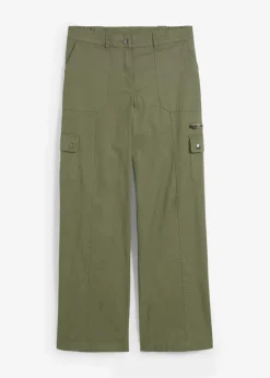 bonprix Hosen|Bekleidung·Kleider^Cargohose aus Baumwolle, Mid Waist oliv