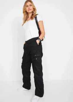 bonprix Bekleidung·Kleider|Hosen^Cargohose aus Baumwolle, Mid Waist schwarz