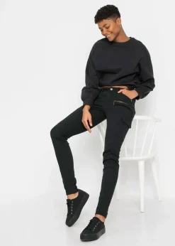 bonprix Hosen^Cargohose aus elastischem Baumwoll-Mix schwarz