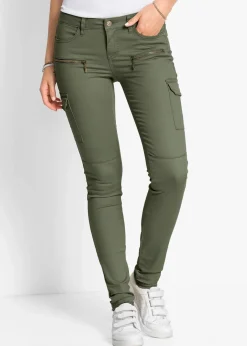 bonprix Hosen^Cargohose aus elastischem Baumwoll-Mix oliv
