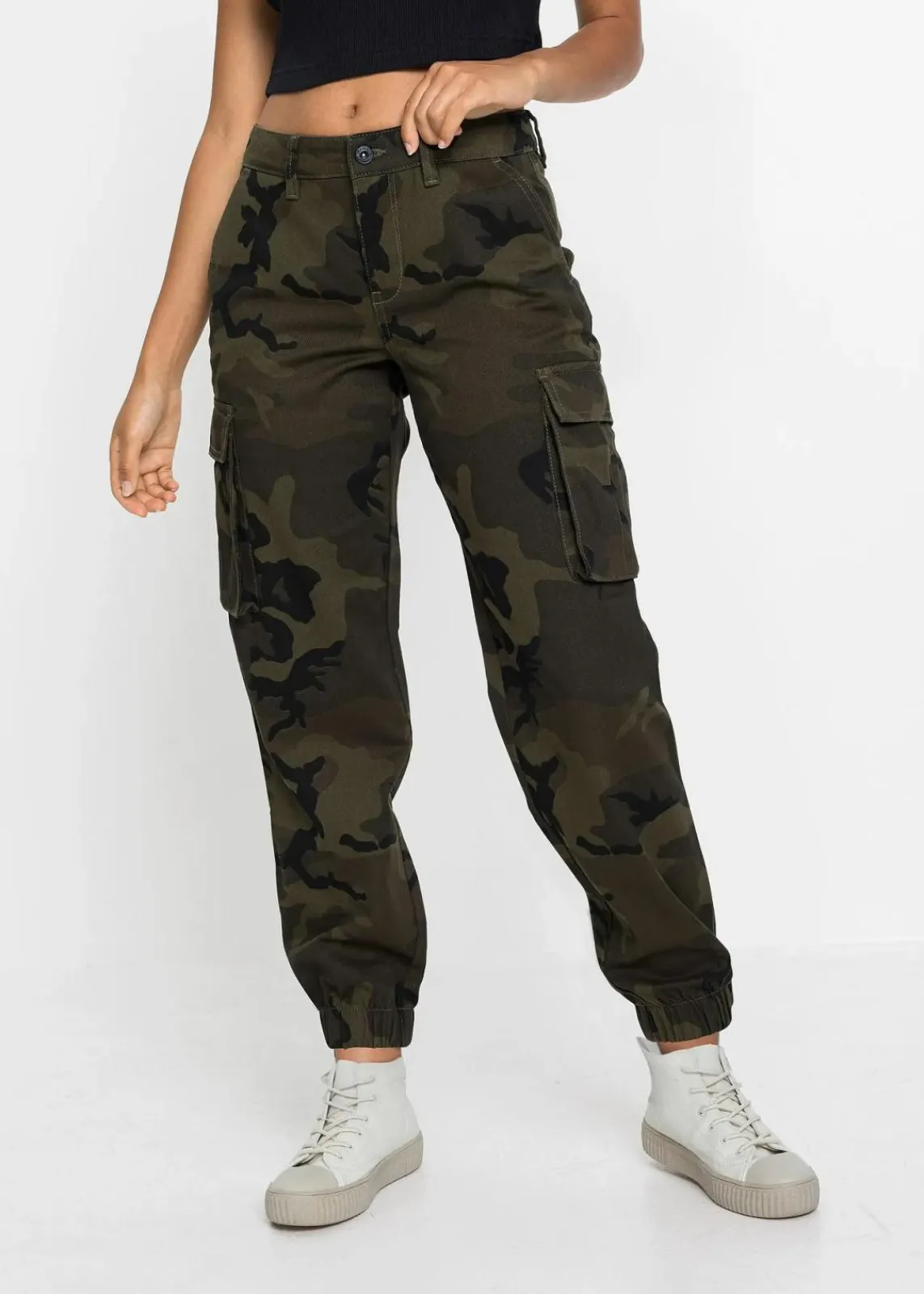 bonprix Bekleidung·Kleider|Hosen^Cargohose aus reiner Baumwolle dunkeloliv bedruckt