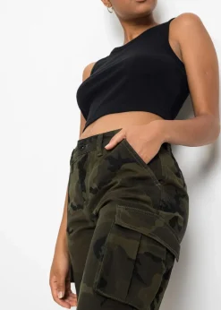 bonprix Bekleidung·Kleider|Hosen^Cargohose aus reiner Baumwolle dunkeloliv bedruckt