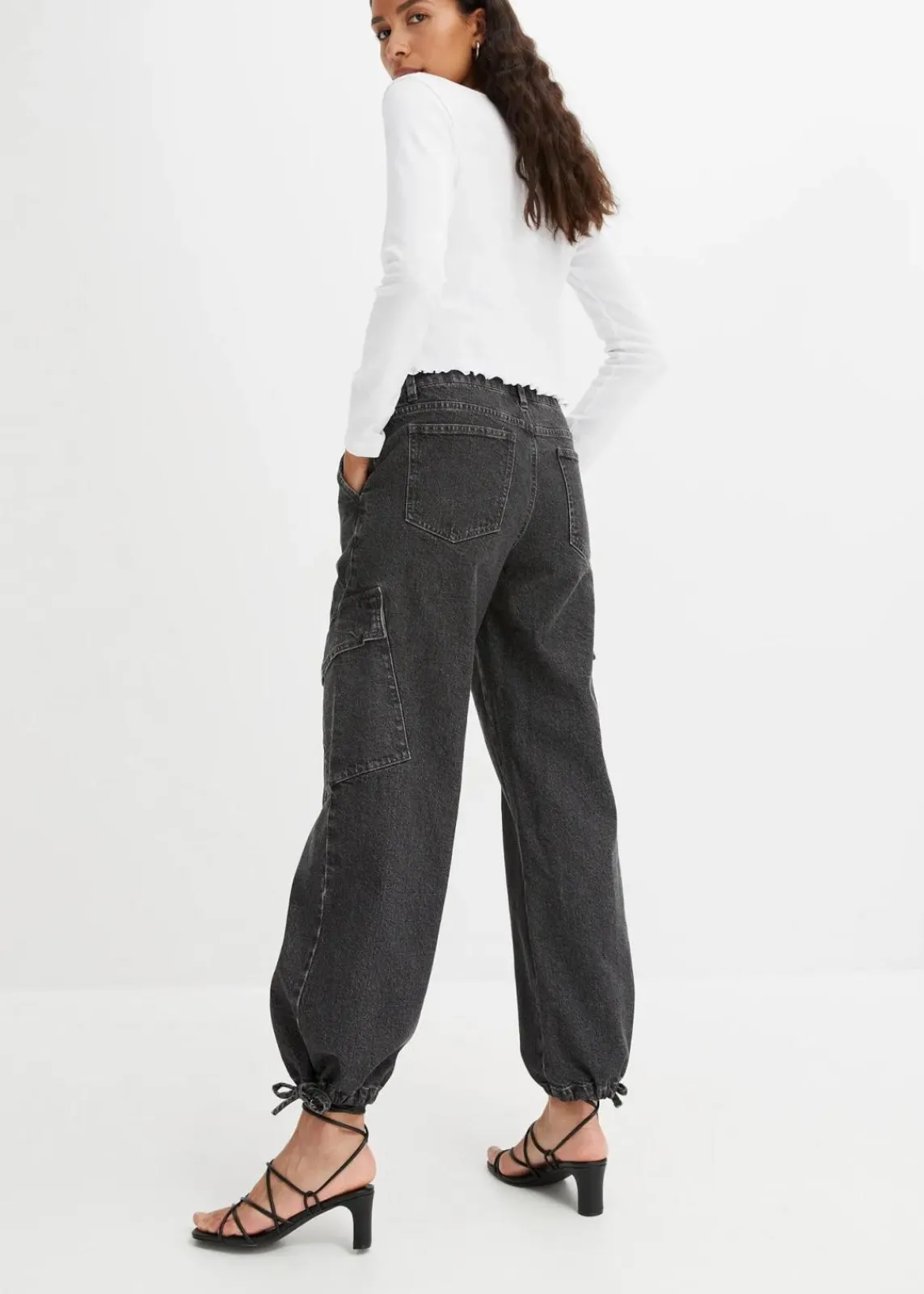 bonprix Jeans^Cargo-Jeans Mid Waist dunkelgrau denim