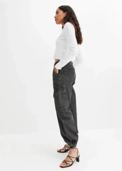 bonprix Jeans^Cargo-Jeans Mid Waist dunkelgrau denim