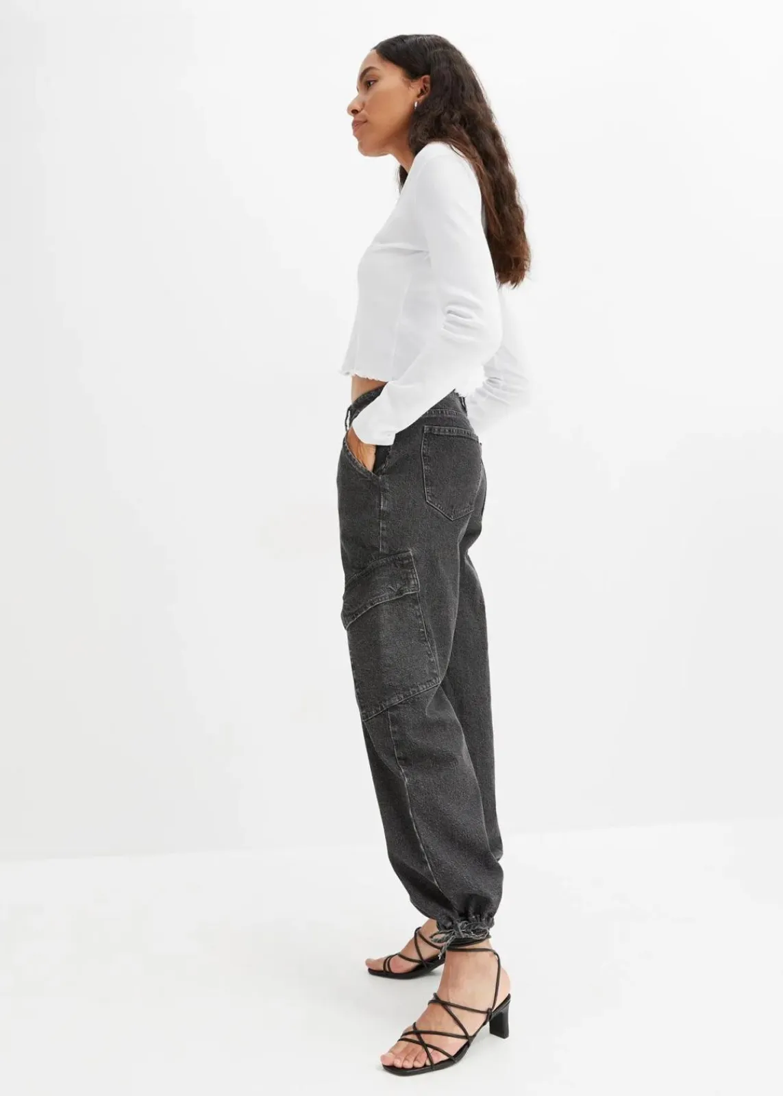bonprix Jeans^Cargo-Jeans Mid Waist dunkelgrau denim