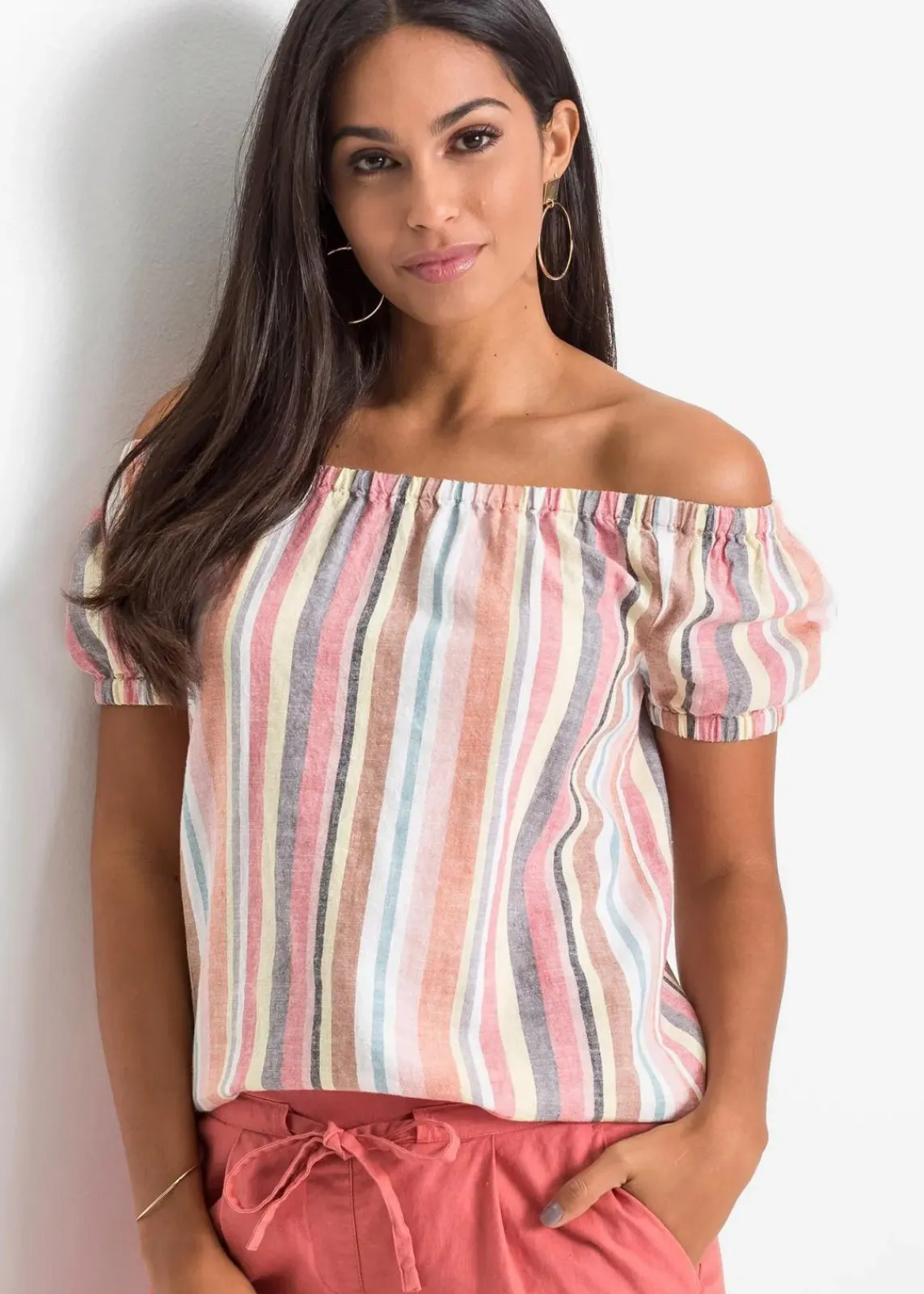 bonprix Bekleidung·Jacken & Mäntel|Blusen & Tuniken^Carmenbluse rot/beige gestreift