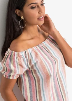 bonprix Bekleidung·Jacken & Mäntel|Blusen & Tuniken^Carmenbluse rot/beige gestreift