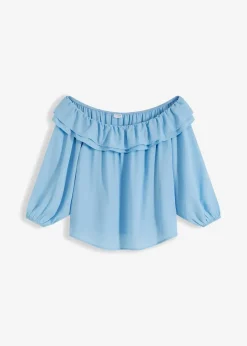 bonprix Nachhaltigere Materialien|Blusen & Tuniken^Carmenbluse aus recyceltem Polyester hellblau