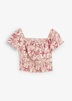 bonprix Blusen & Tuniken^Carmenbluse aus reiner Baumwolle cremeweiß/chillirot bedruckt