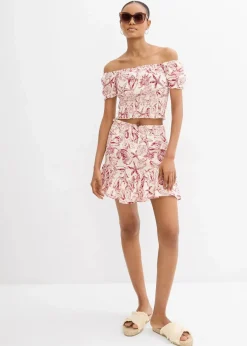 bonprix Blusen & Tuniken^Carmenbluse aus reiner Baumwolle cremeweiß/chillirot bedruckt