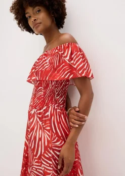 bonprix Bekleidung·Pullover & Strickjacken|Kleider^Carmen-Kleid rot/weiß bedruckt