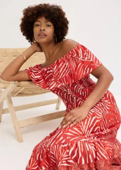 bonprix Bekleidung·Pullover & Strickjacken|Kleider^Carmen-Kleid rot/weiß bedruckt