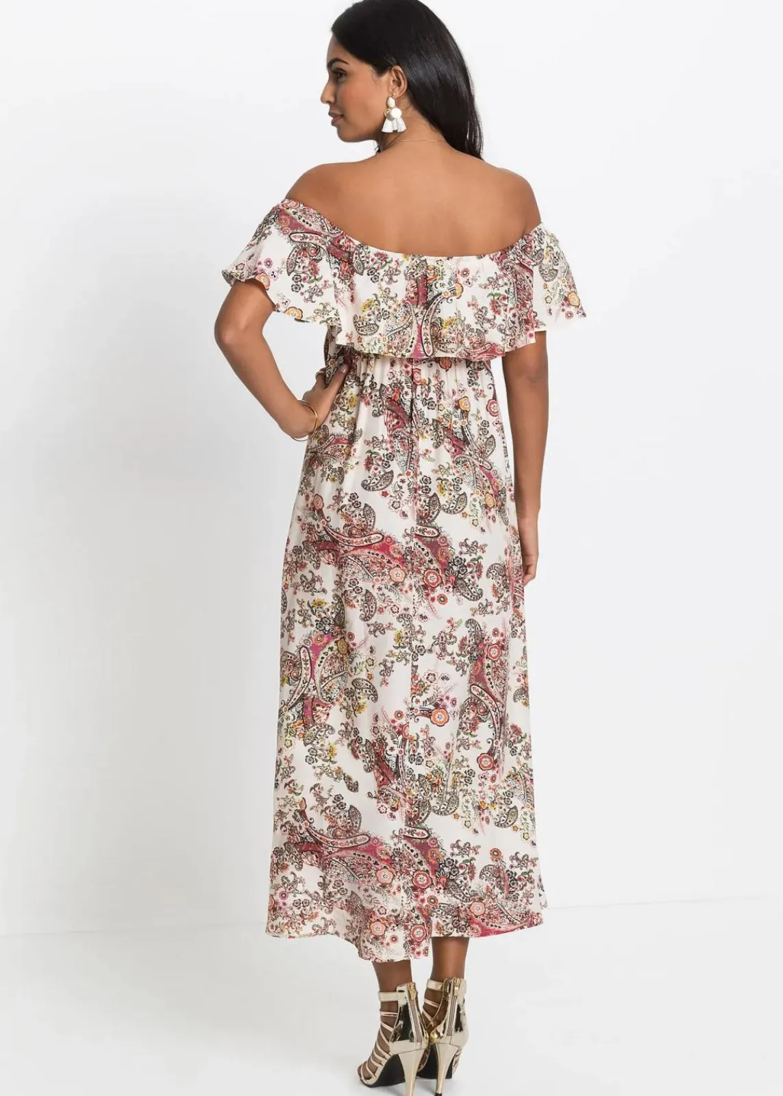 bonprix Kleider^Carmen-Kleid aus fließender Viskose beige paisley