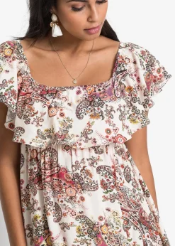 bonprix Kleider^Carmen-Kleid aus fließender Viskose beige paisley