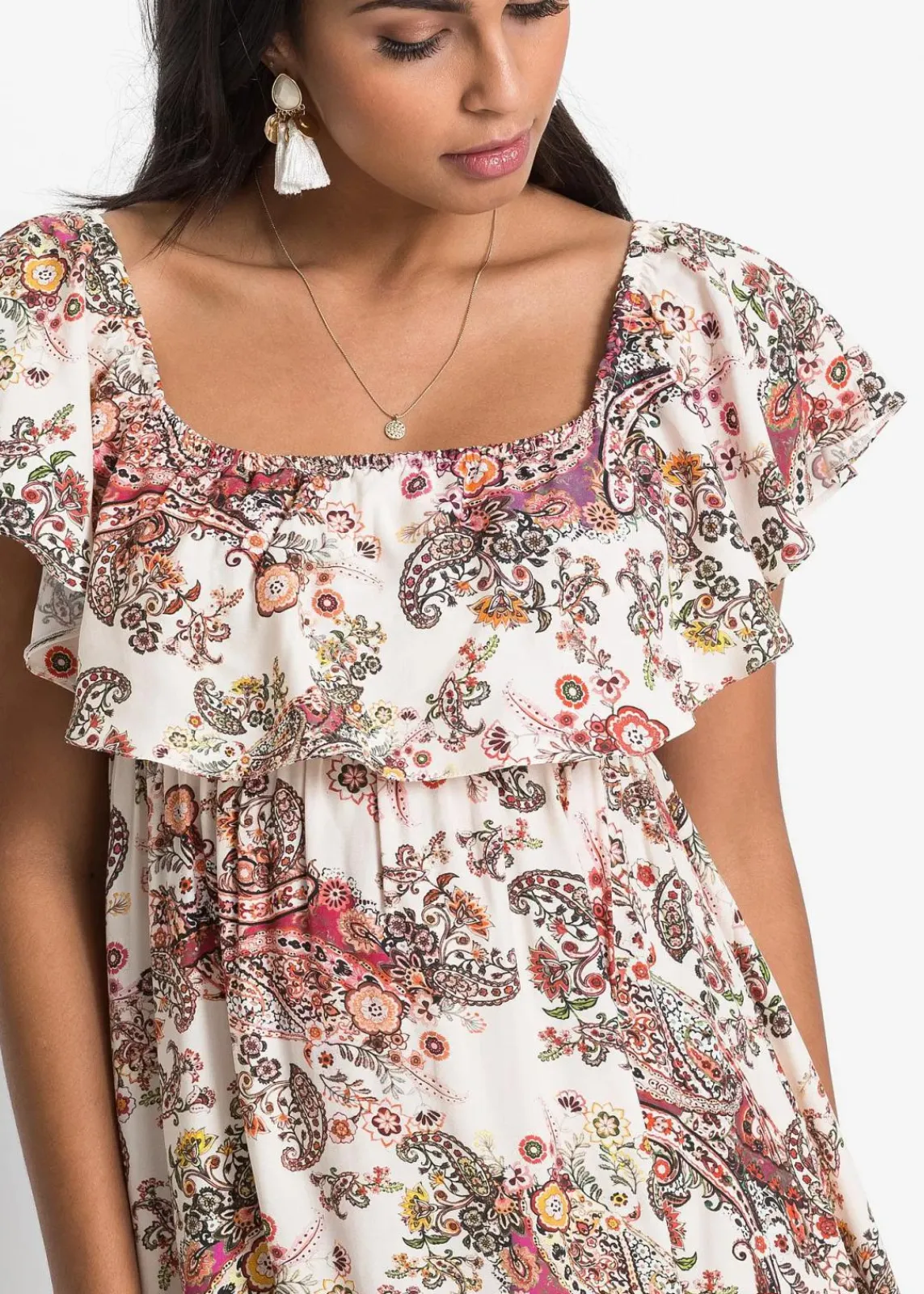 bonprix Kleider^Carmen-Kleid aus fließender Viskose beige paisley
