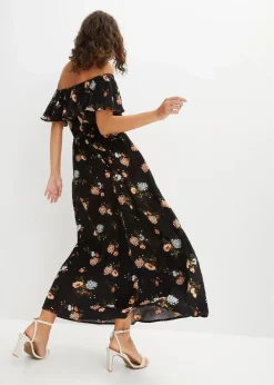 bonprix Kleider|Bekleidung·Pullover & Strickjacken^Carmen-Kleid aus fließender Viskose schwarz geblümt