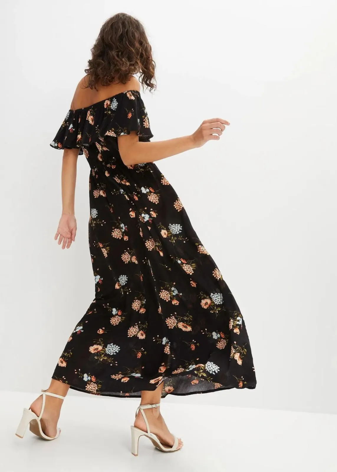 bonprix Kleider|Bekleidung·Pullover & Strickjacken^Carmen-Kleid aus fließender Viskose schwarz geblümt
