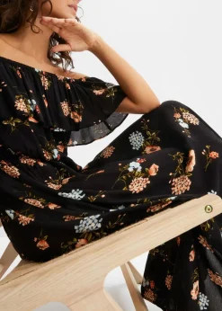 bonprix Kleider|Bekleidung·Pullover & Strickjacken^Carmen-Kleid aus fließender Viskose schwarz geblümt
