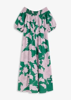 bonprix Bekleidung·Pullover & Strickjacken|Kleider^Carmen-Kleid aus reiner Baumwolle grün/flieder floral
