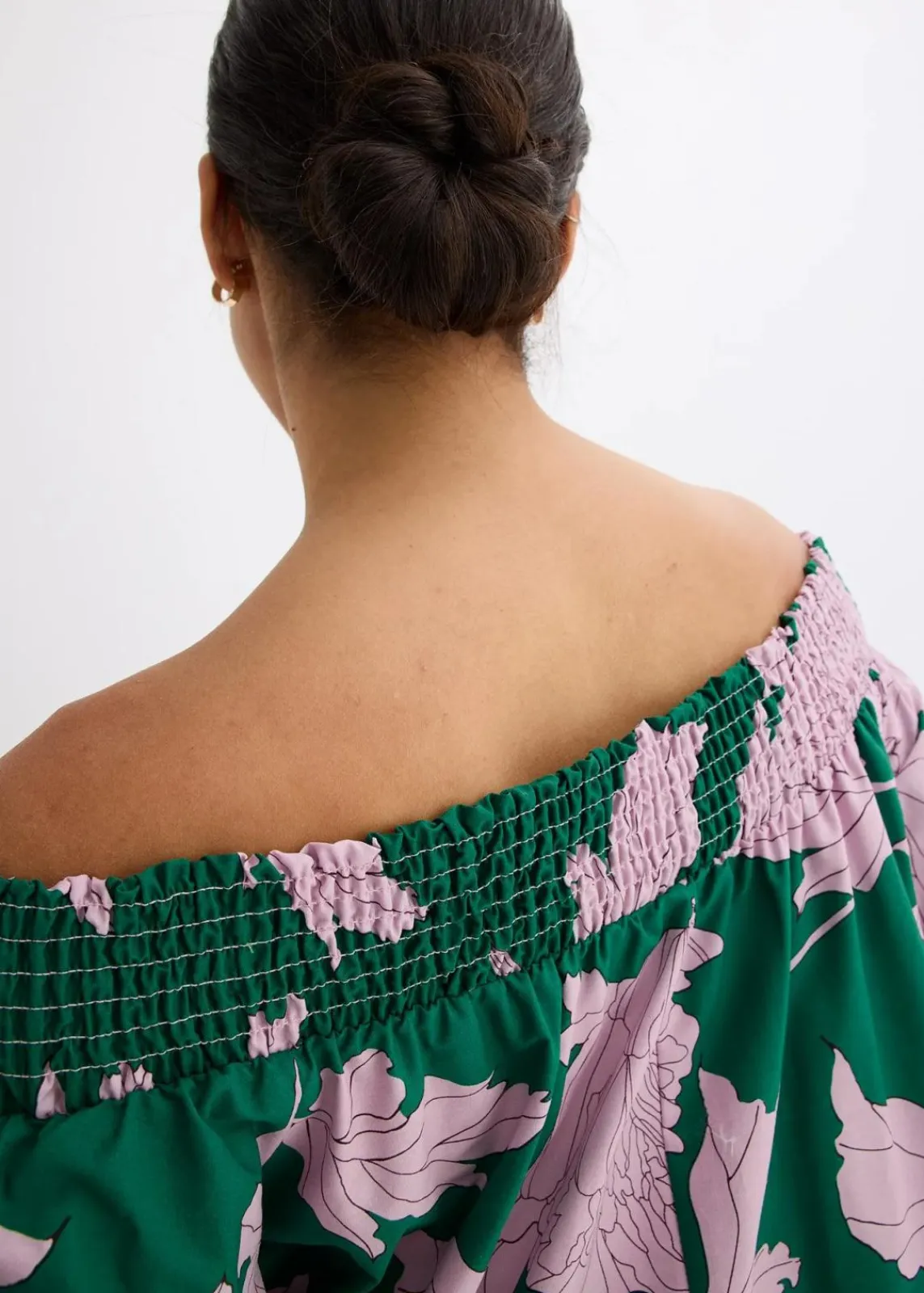 bonprix Bekleidung·Pullover & Strickjacken|Kleider^Carmen-Kleid aus reiner Baumwolle grün/flieder floral