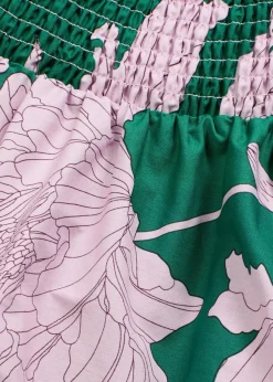 bonprix Bekleidung·Pullover & Strickjacken|Kleider^Carmen-Kleid aus reiner Baumwolle grün/flieder floral