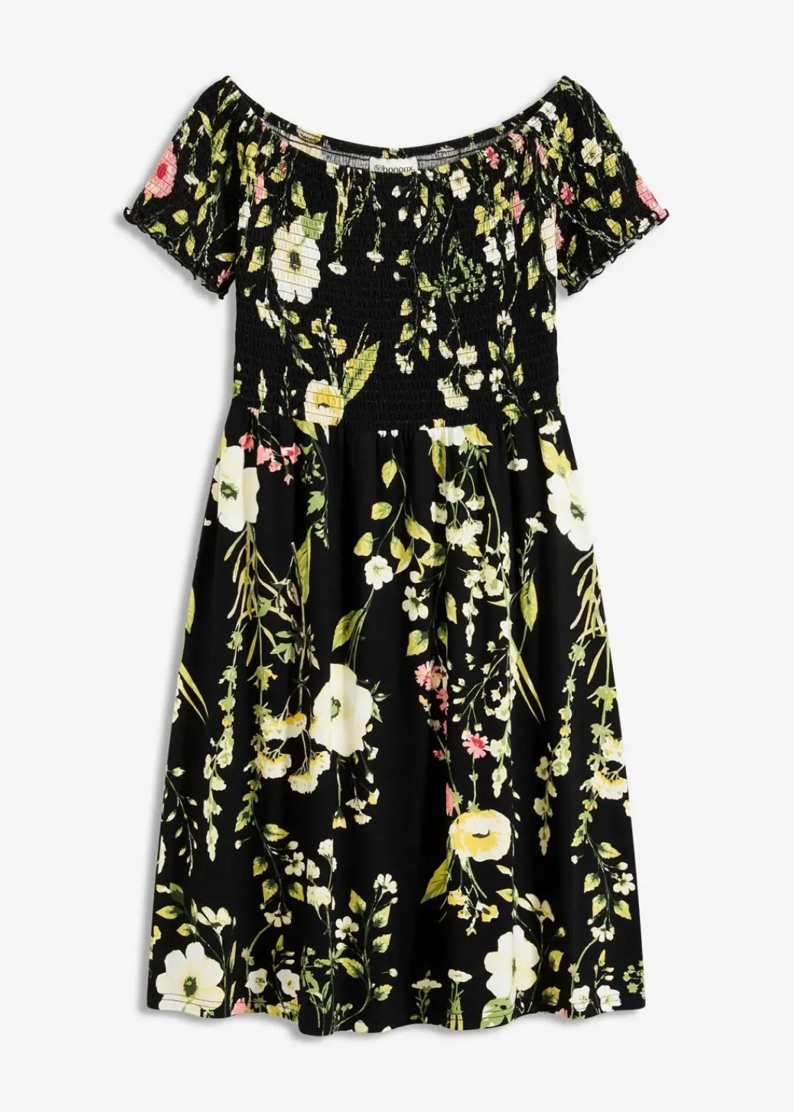 bonprix Bekleidung·Pullover & Strickjacken|Kleider^Carmen-Kleid aus softem Viskose-Mix schwarz floral