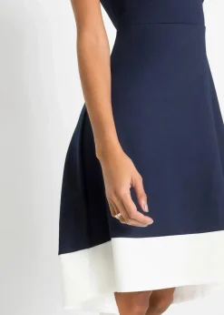 bonprix Bekleidung·Pullover & Strickjacken|Festliche Mode^Carmen-Kleid mit Knotendetail dunkelblau / weiss