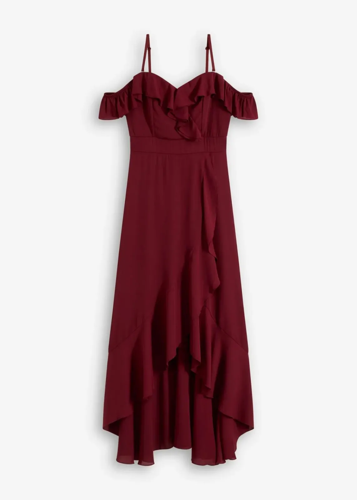 bonprix Festliche Mode|Kleider^Carmen-Kleid mit Volants rubinrot