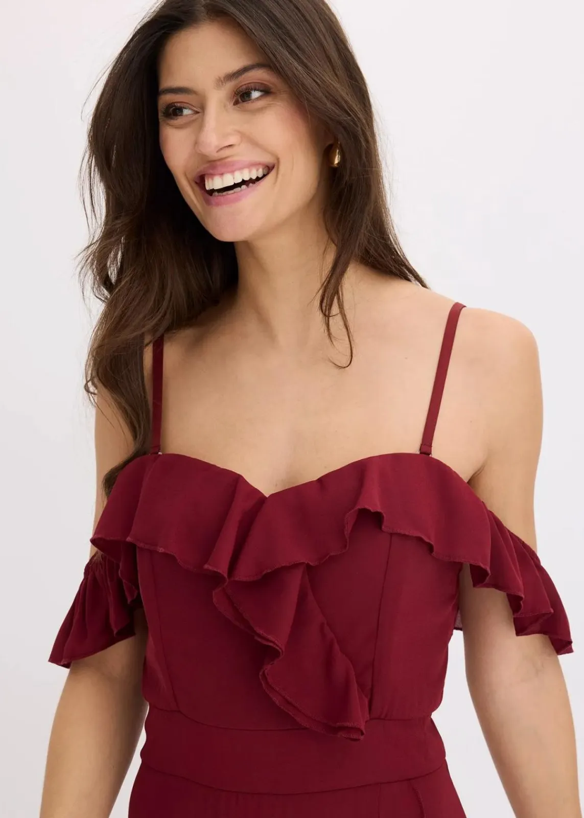 bonprix Festliche Mode|Kleider^Carmen-Kleid mit Volants rubinrot