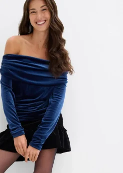 bonprix Shirts & Tops^Carmenshirt aus softem Samt dunkelblau