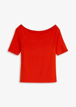 bonprix Nachhaltigere Materialien|Shirts & Tops^Carmenshirt in Viskose-Mix blutorange