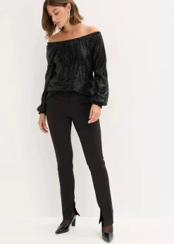 bonprix Shirts & Tops^Carmenshirt, Oversized mit Pailletten schwarz