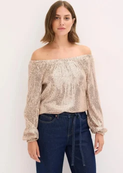 bonprix Shirts & Tops^Carmenshirt, Oversized mit Pailletten naturstein/silber