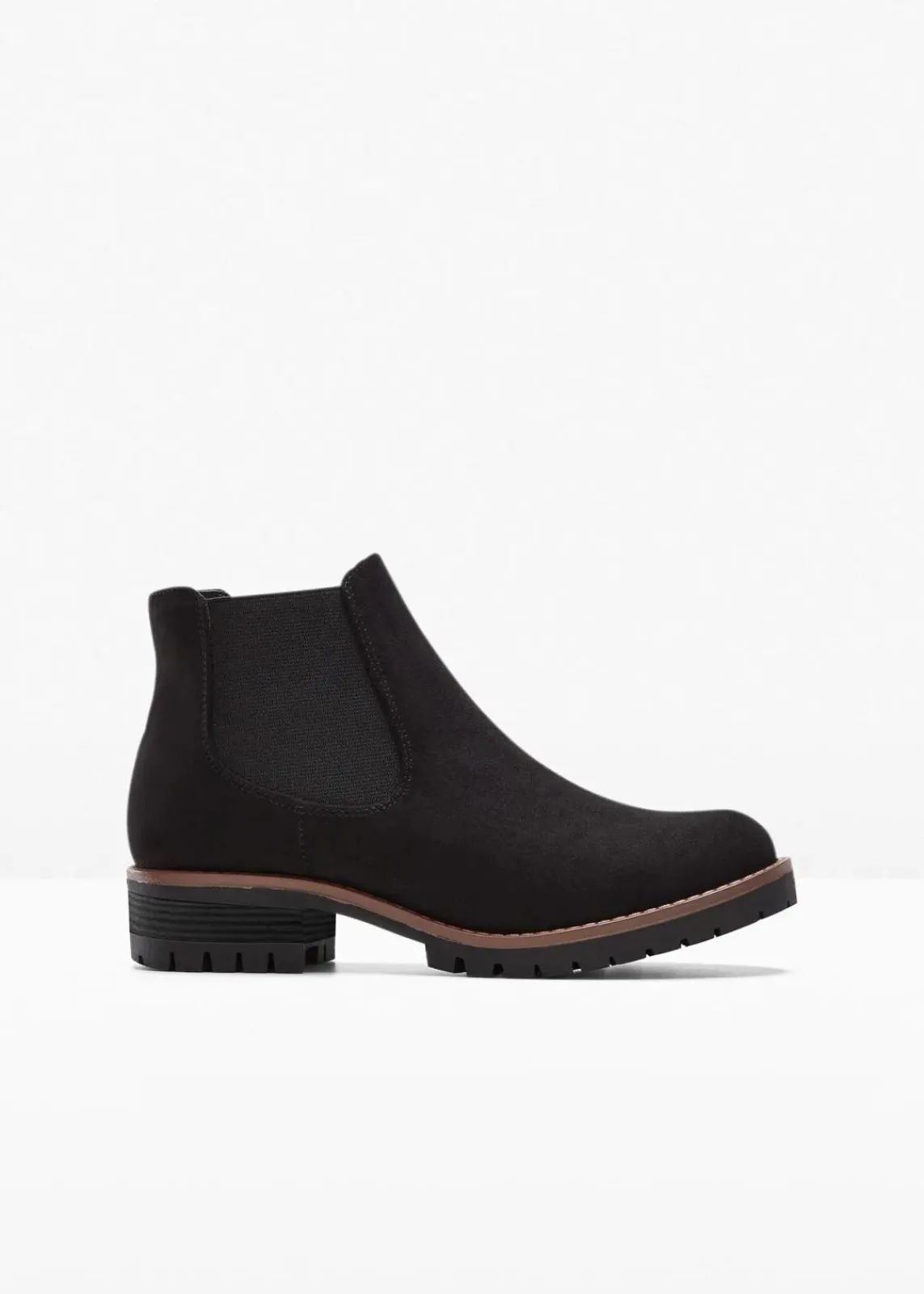 bonprix Schuhe & Accessoires In Spezialgrößen·Schuhe In Übergröße|Schuhe & Accessoires In Spezialgrößen·Elastischer Schaft^Chelsea-Boots mit Profilsohle schwarz