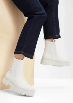 bonprix Schuhe & Accessoires In Spezialgrößen·Schuhe In Übergröße|Schuhe & Accessoires In Spezialgrößen·Elastischer Schaft^Chelsea-Boots mit Profilsohle perlweiß