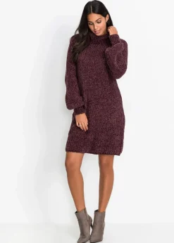 bonprix Bekleidung·Umstandsmode|Bekleidung·Pullover & Strickjacken^Chenille Strickkleid aus recyceltem Polyester aubergine