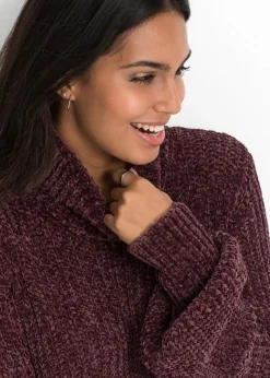 bonprix Bekleidung·Umstandsmode|Bekleidung·Pullover & Strickjacken^Chenille Strickkleid aus recyceltem Polyester aubergine