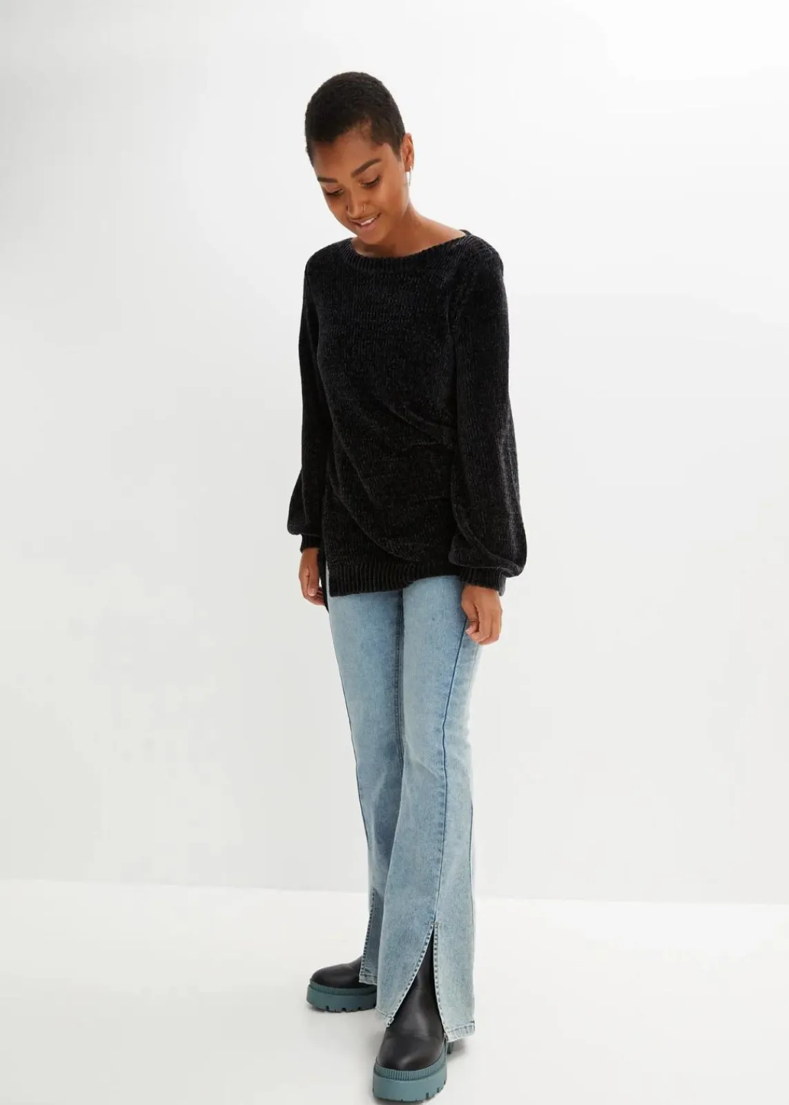 bonprix Bekleidung·Umstandsmode|Strickmode^Chenille-Longpullover schwarz