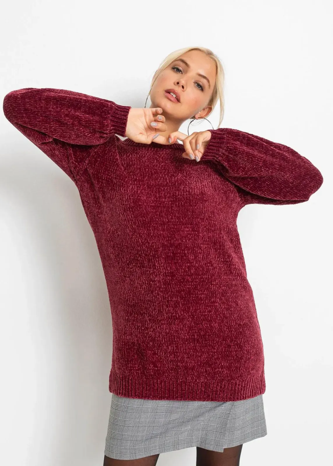 bonprix Pullover & Strickjacken|Nachhaltigere Materialien^Chenille-Longpullover ahornrot