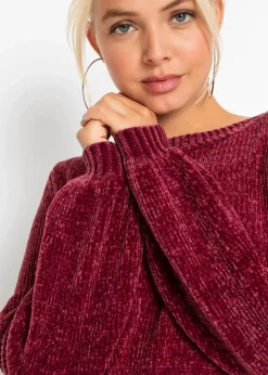 bonprix Pullover & Strickjacken|Nachhaltigere Materialien^Chenille-Longpullover ahornrot