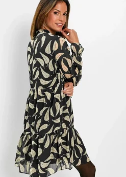 bonprix Nachhaltigere Materialien|Kleider^Chiffon Kleid schwarz/wollweiß floral