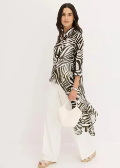 bonprix Blusen & Tuniken^Chiffon- Longbluse natur/dunkeloliv zebra bedruckt