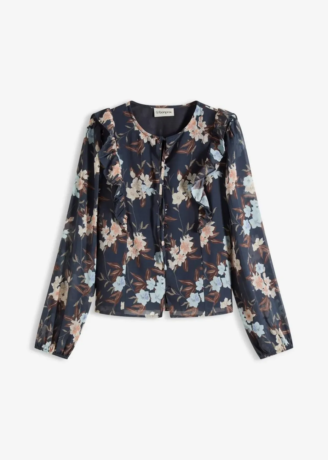 bonprix Bekleidung·Jacken & Mäntel|Blusen & Tuniken^Chiffonbluse nachtblau/eisblau floral