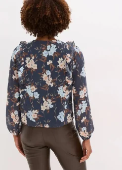 bonprix Bekleidung·Jacken & Mäntel|Blusen & Tuniken^Chiffonbluse nachtblau/eisblau floral